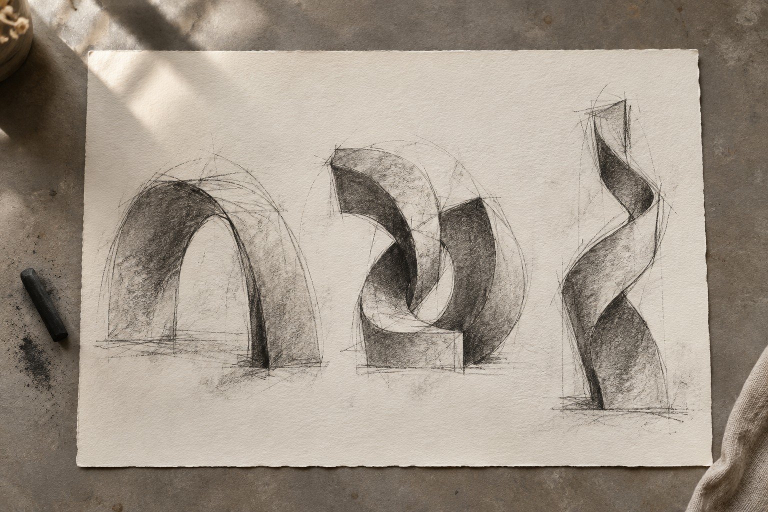 Notes on balance, Charcoal on paper